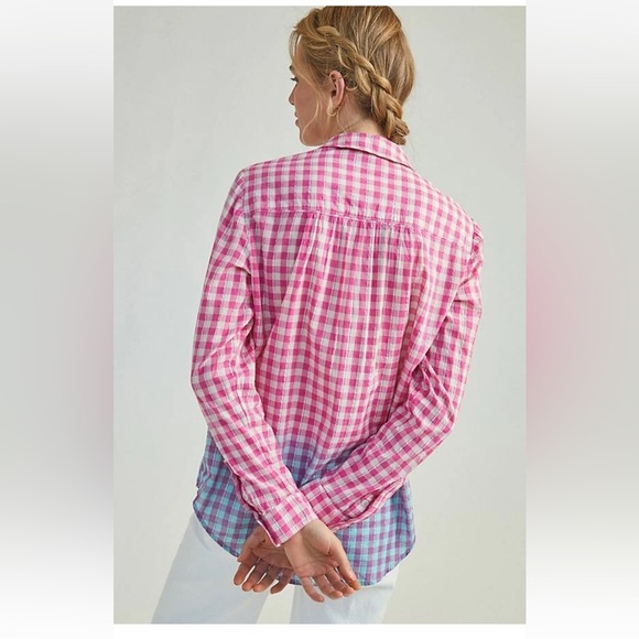 Anthropologie Pilcro Deb Gingham Buttondown Shirt Size XS Pink Blue Ombré preppy - Picture 3 of 14